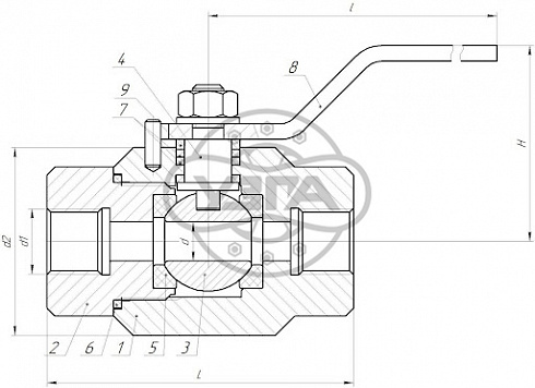 Кран шаровой разборный двухсоставной муфтовый Dn10 Pn25 09Г2С 11лс45п