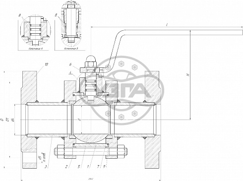 Кран шаровой разборный трехсоставной стяжной конструкциитфланцевый Dn100 Pn100 12Х18Н10Т 11нж45п