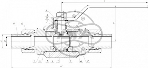 Кран шаровой разборный трехсоставной штуцерно-ниппельный Dn25 Pn100 Ст. 20 11с45п